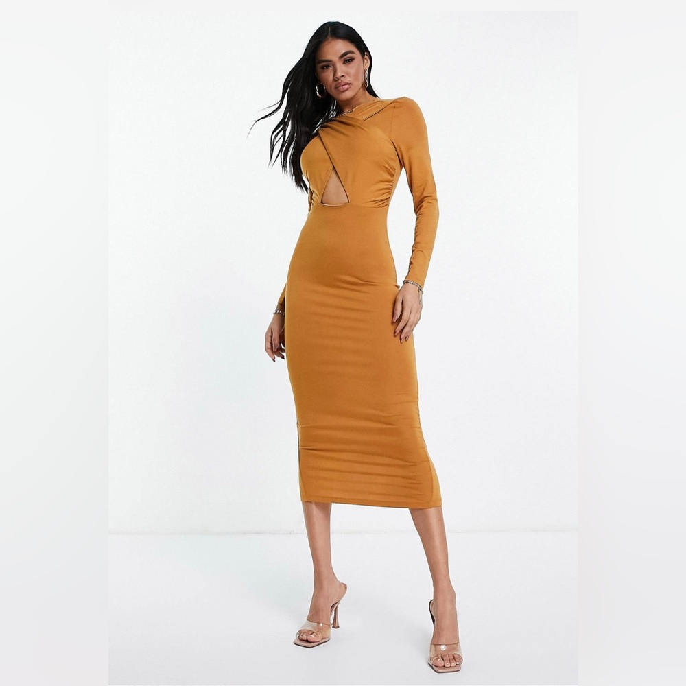 New never worn long sleeve halter, cross front midi dress in camo!